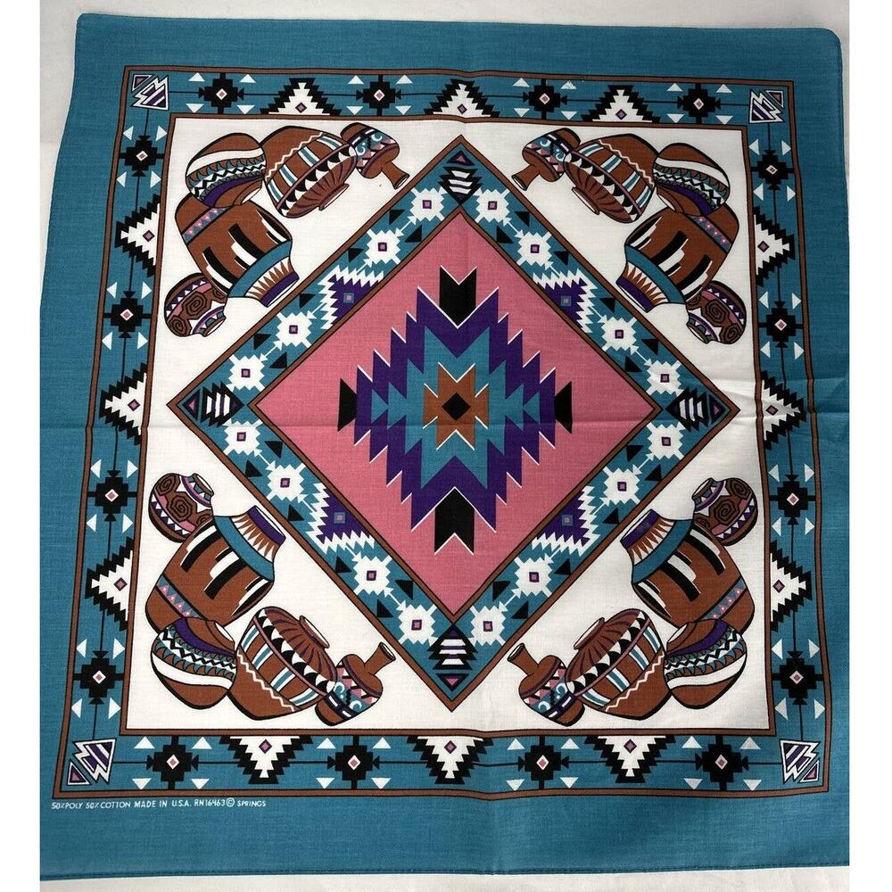 Vintage J & A Woronowicz Southwest Native‎ Pottery 22" Bandana NOS Made in USA